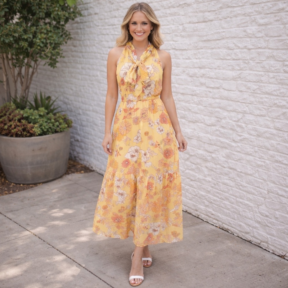 Eliza J Floral Halter Chiffon Maxi Dress NWT